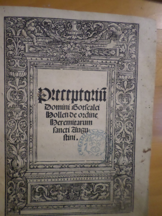 Title page of Praeceptorium Gotoscalci Hollen, Biblioteca Antonelliana, Senigallia. Nuremberg, Koberger, 1497.