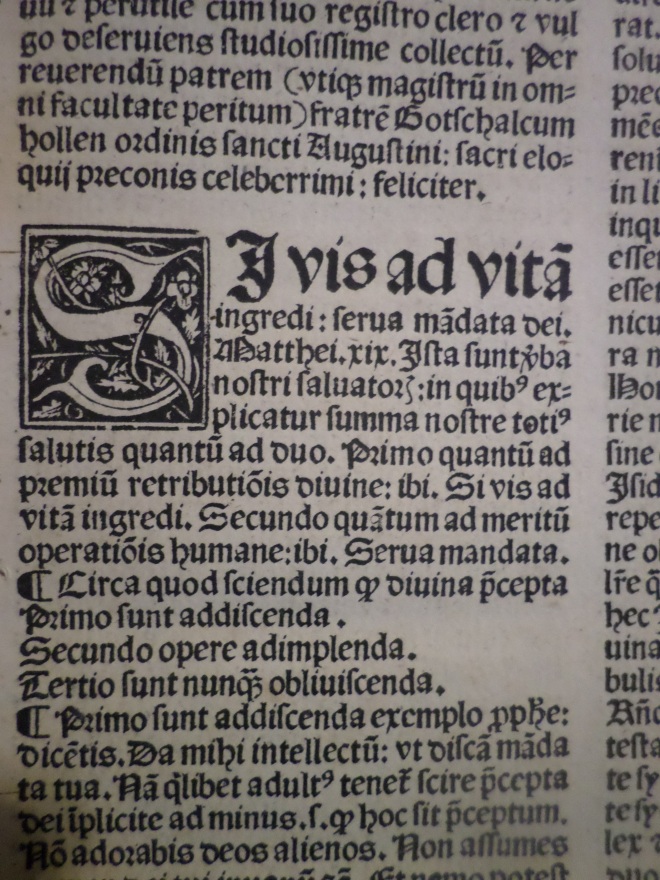 Decorated S from Gottschalk Hollen's Praeceptorium in Biblioteca Antonelliana, Senigallia. Nuremberg, Koeberger, 1497.